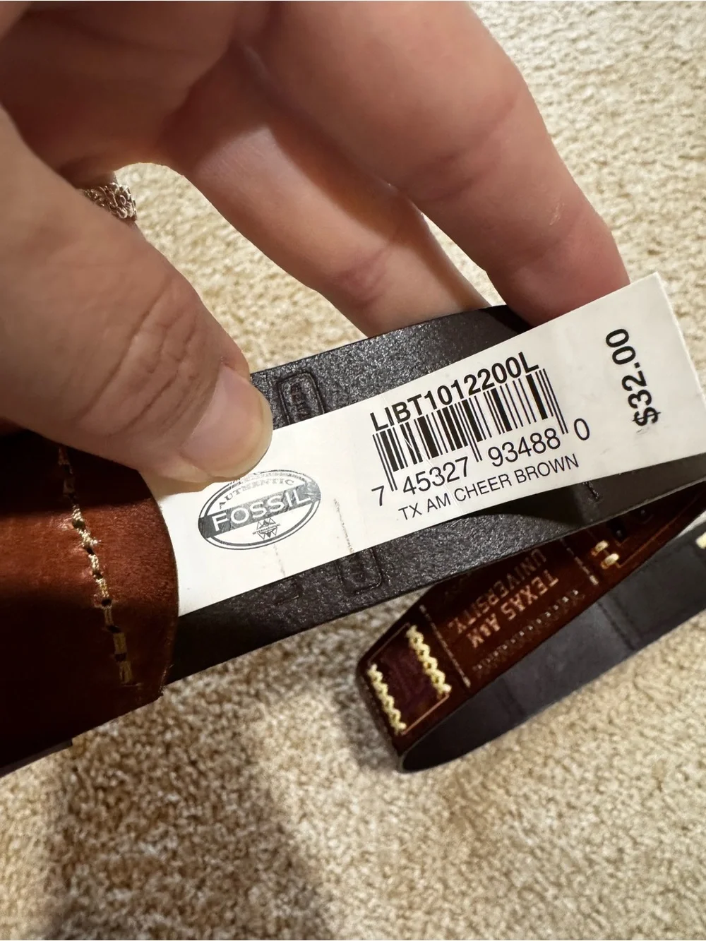 Fossil Brown Leather 'Aggies' Embossed Belt